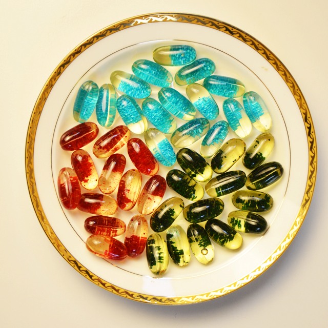 Granules encapsulated in softgels